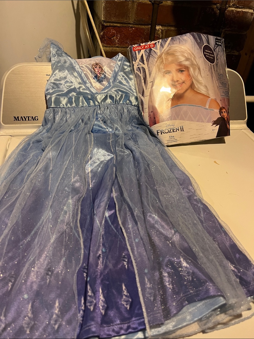 Disney Elsa Light Blue and Purple Girls Costume Dress and wig